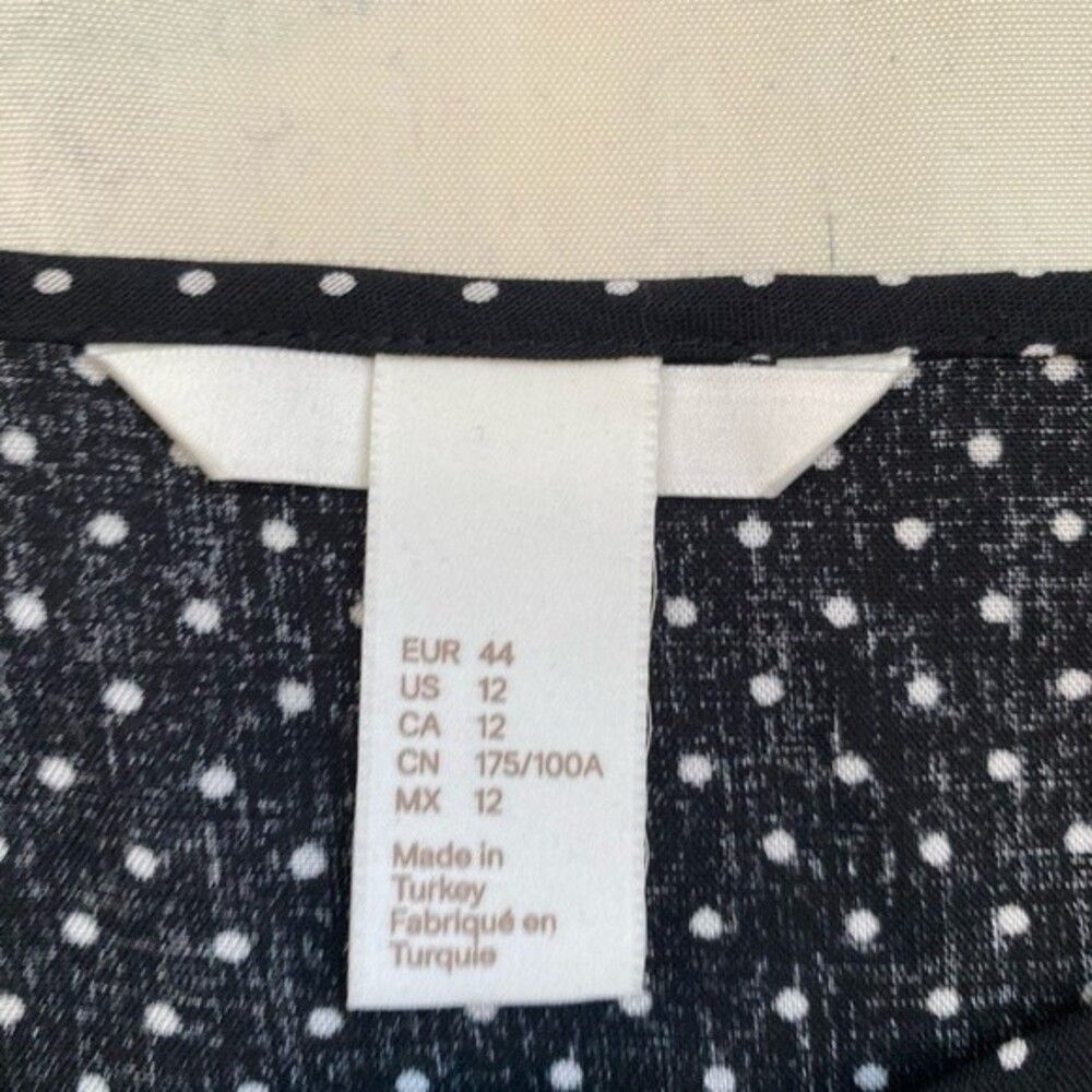 H&M Women’s Black Polka Dot Blouse Tie Neck Long Sleeve Gathered Sleeve Top - Picture 8 of 14